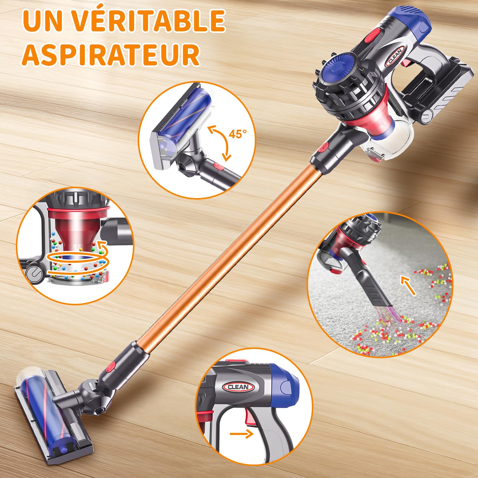 Aspirateur Électrique Jouet, 3-en-1Aspirateur Enfant Fonctionnel, Kit Menage Enfant Vrai Aspirateur, Jouet Éducatif pour Cadeau pour Garçons et Filles de 3 à 6 Ans