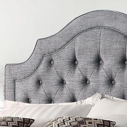 Miniatura 11 de Rosevera Jardin - Marco de cama con plataforma copetuda con botones, base de cama tapizada de tela con cabecera ajustable y soporte de listones de