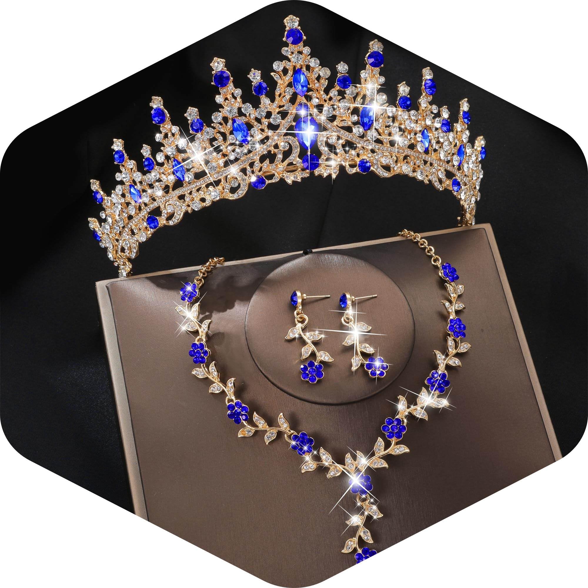 Kamirola Tiaras and Crowns for Women,Tiaras Earrings Necklace, Crystal Bridal Jewelry Set (TR48)