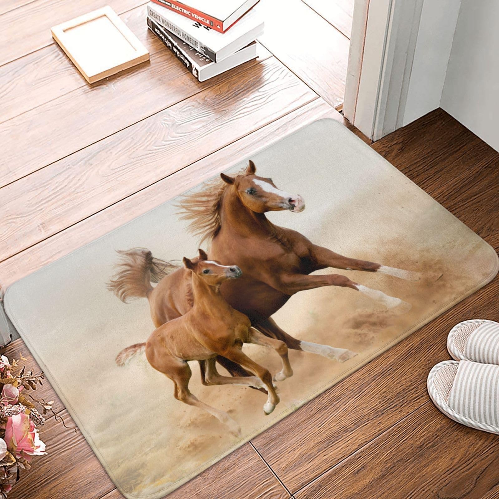 Bath Mats for Bathroom,Horse Running in Desert Storm,Door Mat Absorbent Bath Rug Non-Slip Floor Rug Carpets Western Bathroom Rugs Indoor Doormat