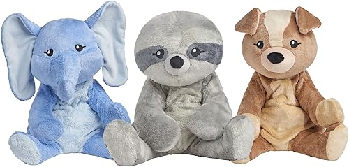 Paquete de 3 Sam The Sloth, Emory The Elephant, Charlie The Puppy de 4.5 libras, pesado, lindo, cómodo, grande, sin perfume, animal de peluche para