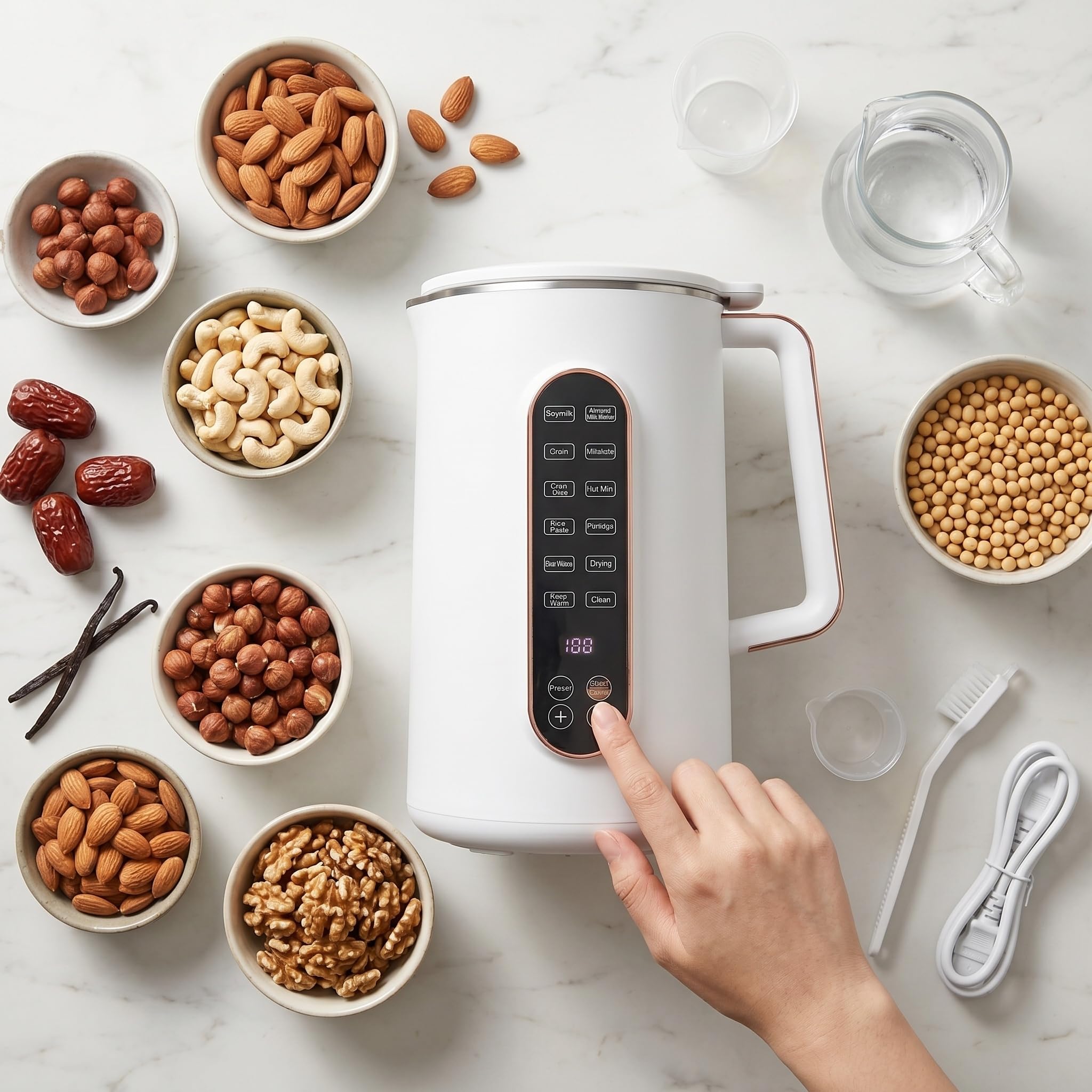 Machine à Lait de Noix Intelligente Touch, 10 Lames en Acier Inoxydable, Machine à Lait de Soja pour la Cuisine Domestique (Prise UE 220V)