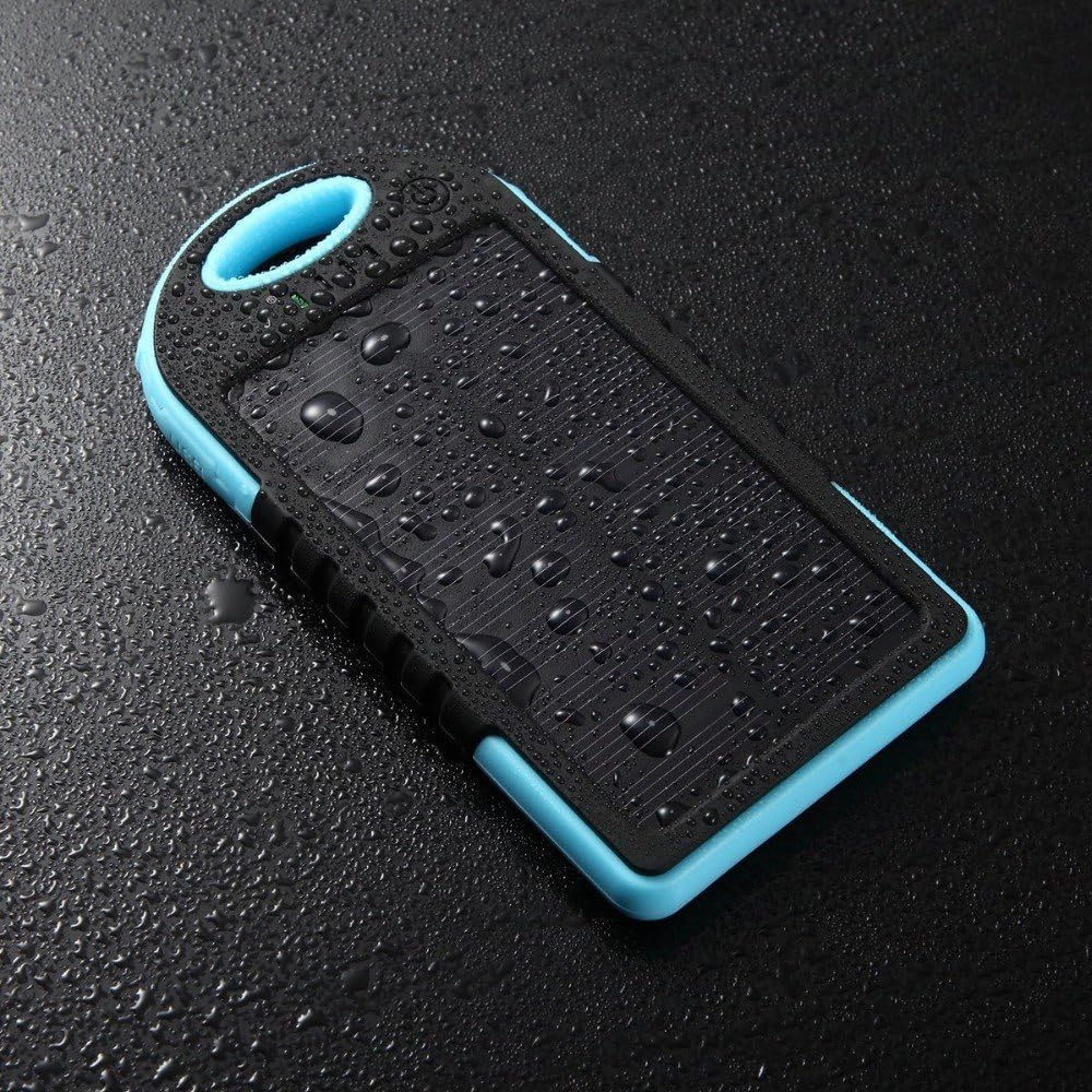 Sunyounger™ 5000mAh Portable Shockproof Waterproof Dustproof Solar Charger 5v 200mA Solar Panel Dual USB Port Portable Charger Backup External Battery Power Pack for iPhone 6 Plus 5S 5C 5 4S 4, iPad Air Mini, iPods(Apple Adapters not Included), Samsung Galaxy S5 S4 S3,Note 4 3 2, Nexus, HTC, Android Phones,Windows phone, Bluetooth Speakers, MP3, Tablets and Other Devices Blue Color