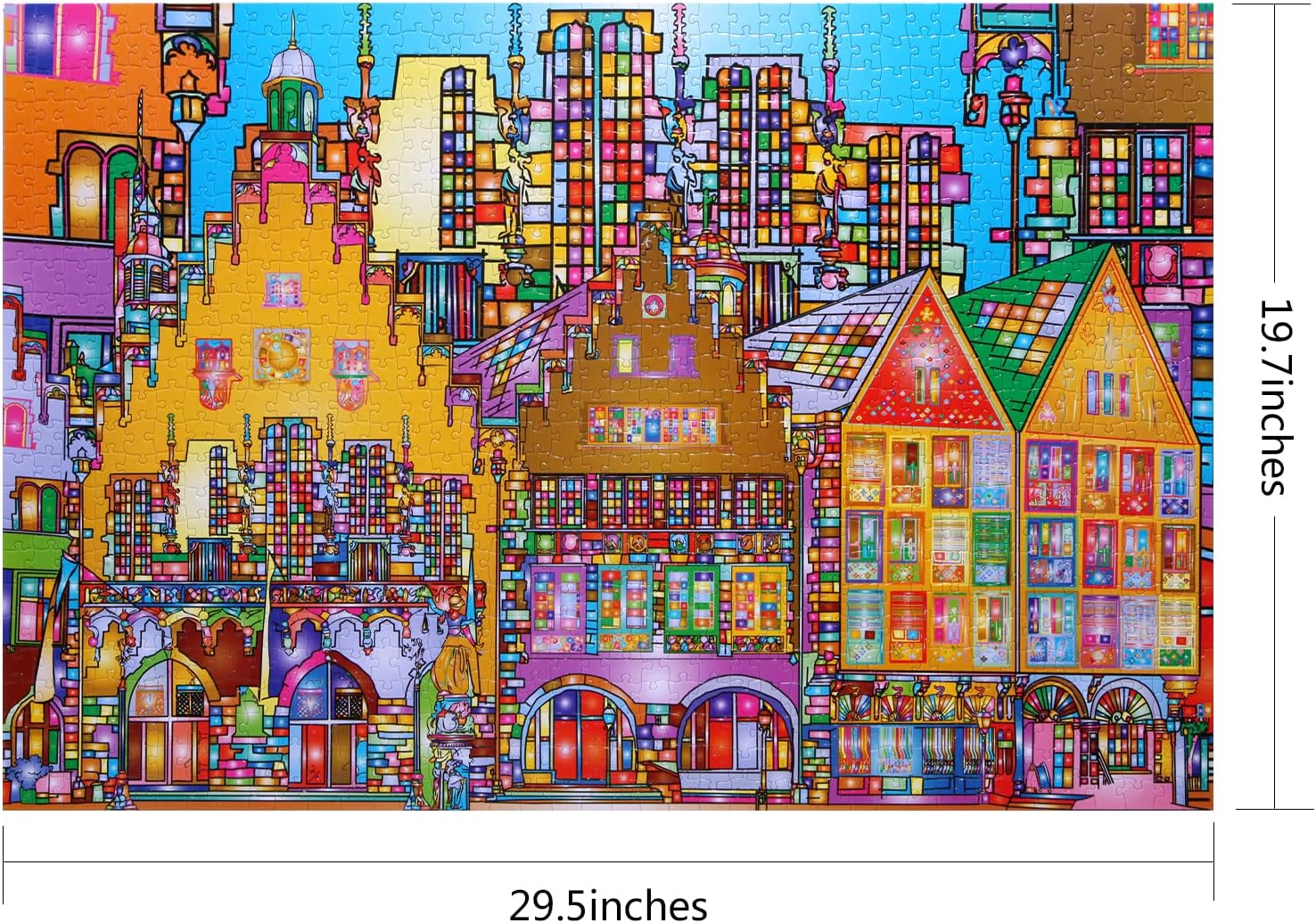Bgraamiens Puzzle-City Street-1000 Pieces Creative Colorful City Street View Jigsaw Puzzle Color Challenge Puzzle