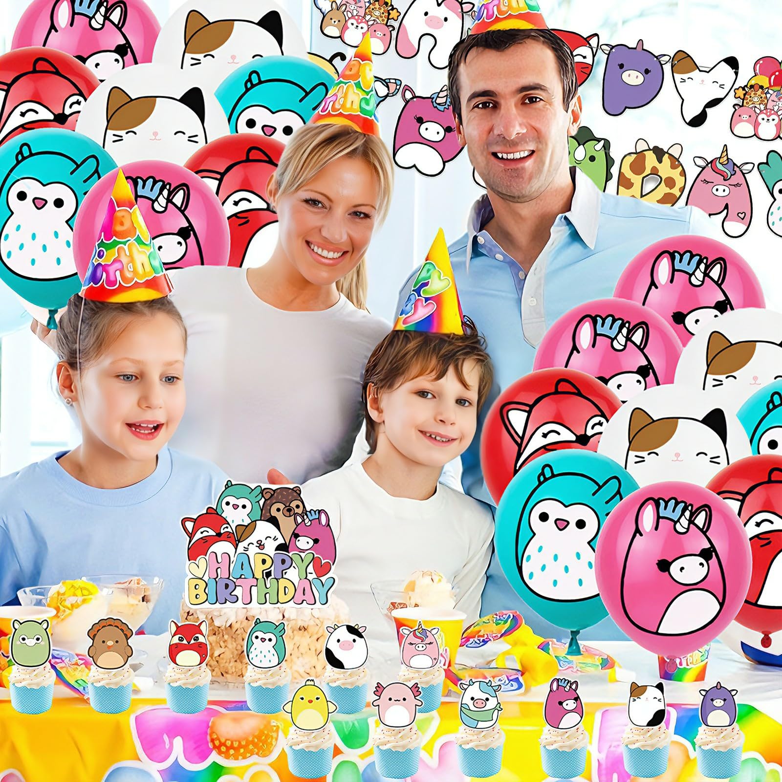 46PCS Cartoon Birthday Party Decorations, Party Supplies Include Birthday Banner Cupcake Toppers Latex Balloons Cake Topper Kids Boys Girls - Image 4