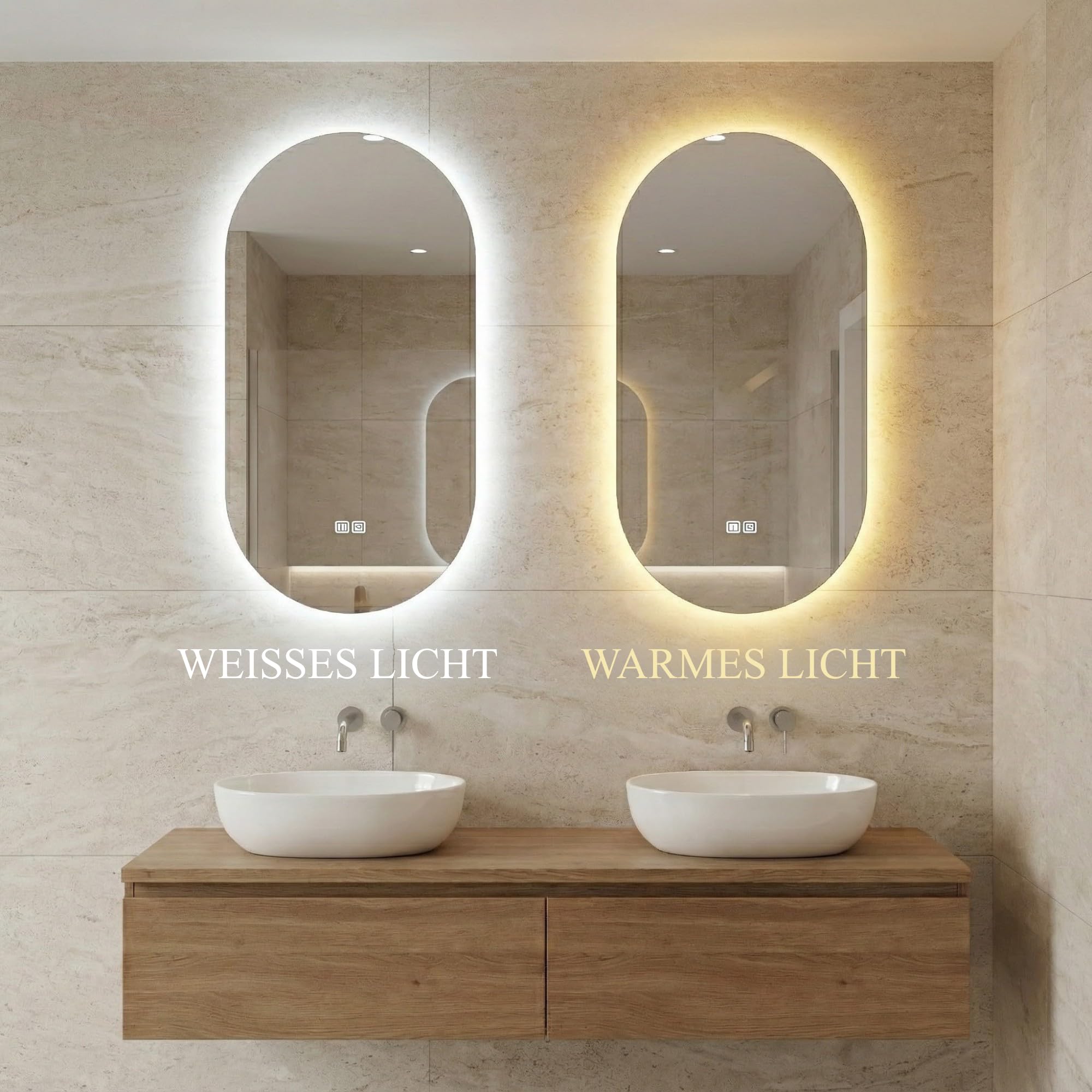 Bayt Badspiegel mit Beleuchtung oval 50x90 cm, LED dimmbar, Antibeschlag