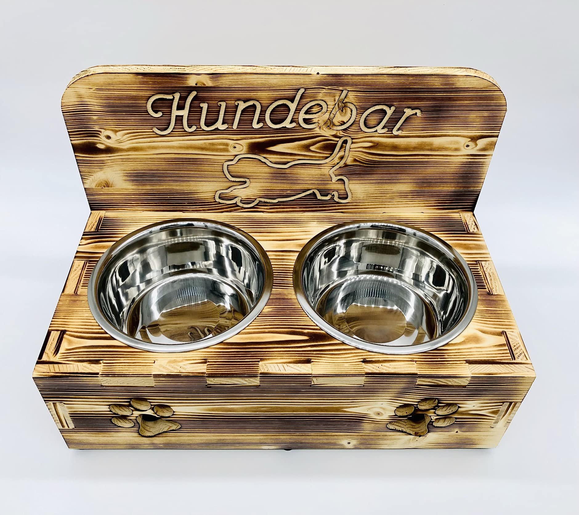 Hundebar XL 2x1600mL Futterhöhe 16cm für Mittlere bis große Hunde wie Puggle F1, Australian Shepherd, Beagle etc. rutschfest mit Spritzschutz Rückwand