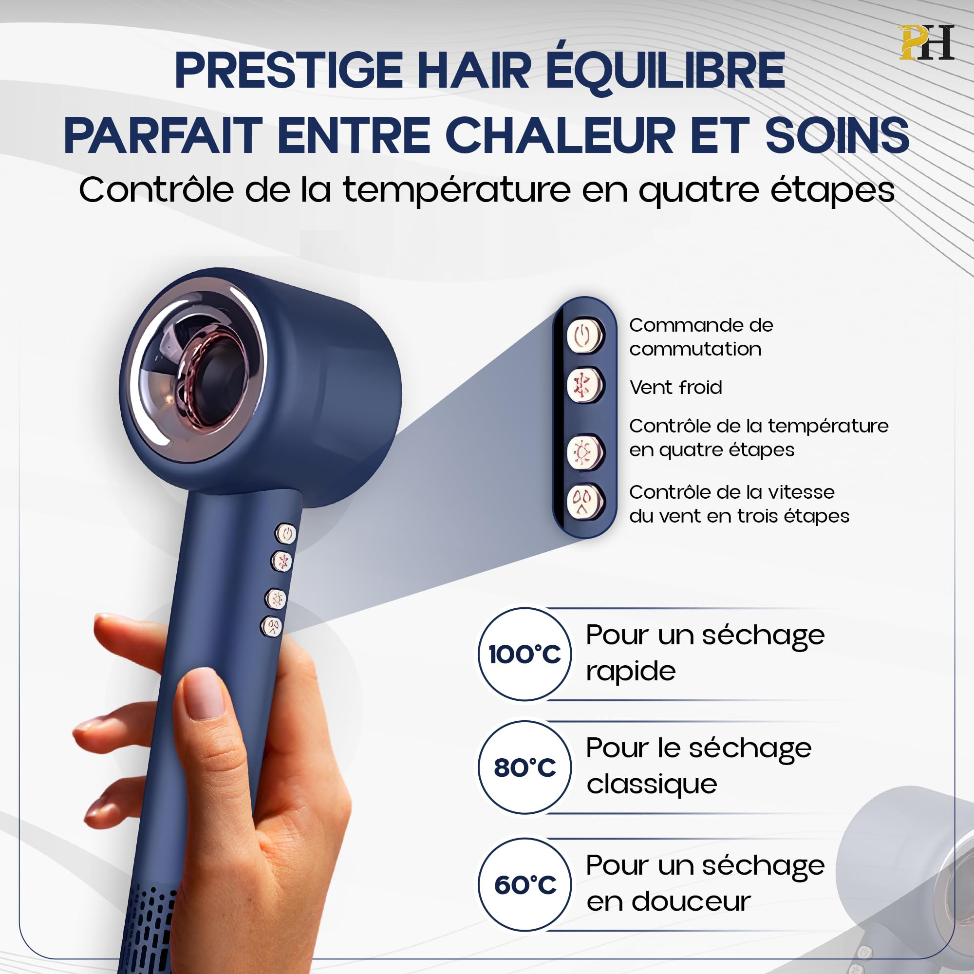 Sèche-cheveux ionique professionnel – Compact, puissant, léger et silencieux – Diffuseur boucles, brushing, air froid – Multifonction, accessoires inclus, garantie 2 ans