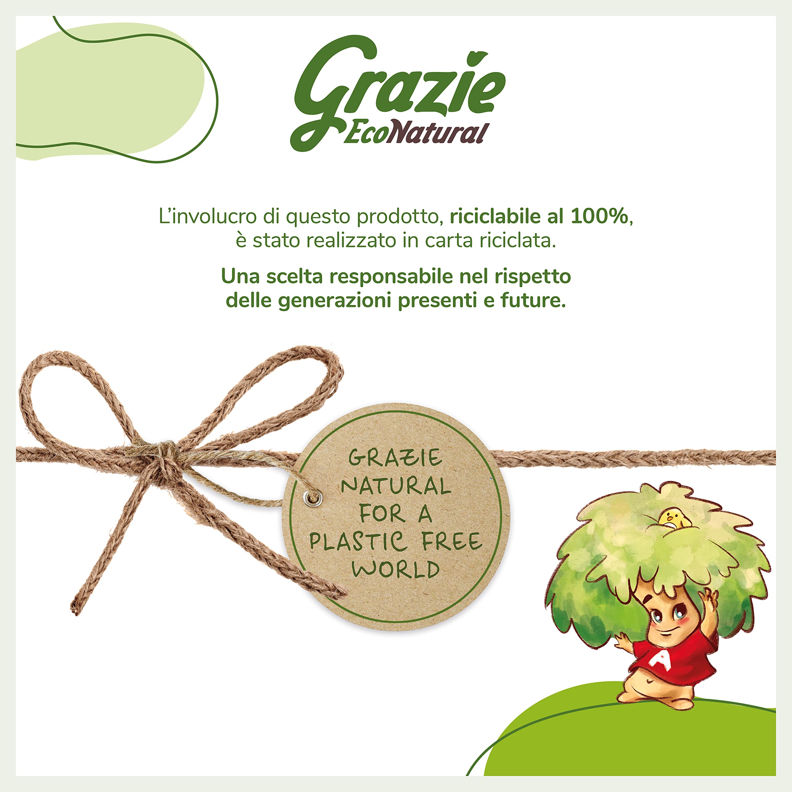 Grazie Natural, Asciugatutto 24 Rotoli, Bobina di Carta Assorbente Realizzata con Carta 100% Riciclata Fiberpack, Certificata Ecolabel e FSC Recycled, Made in Italy