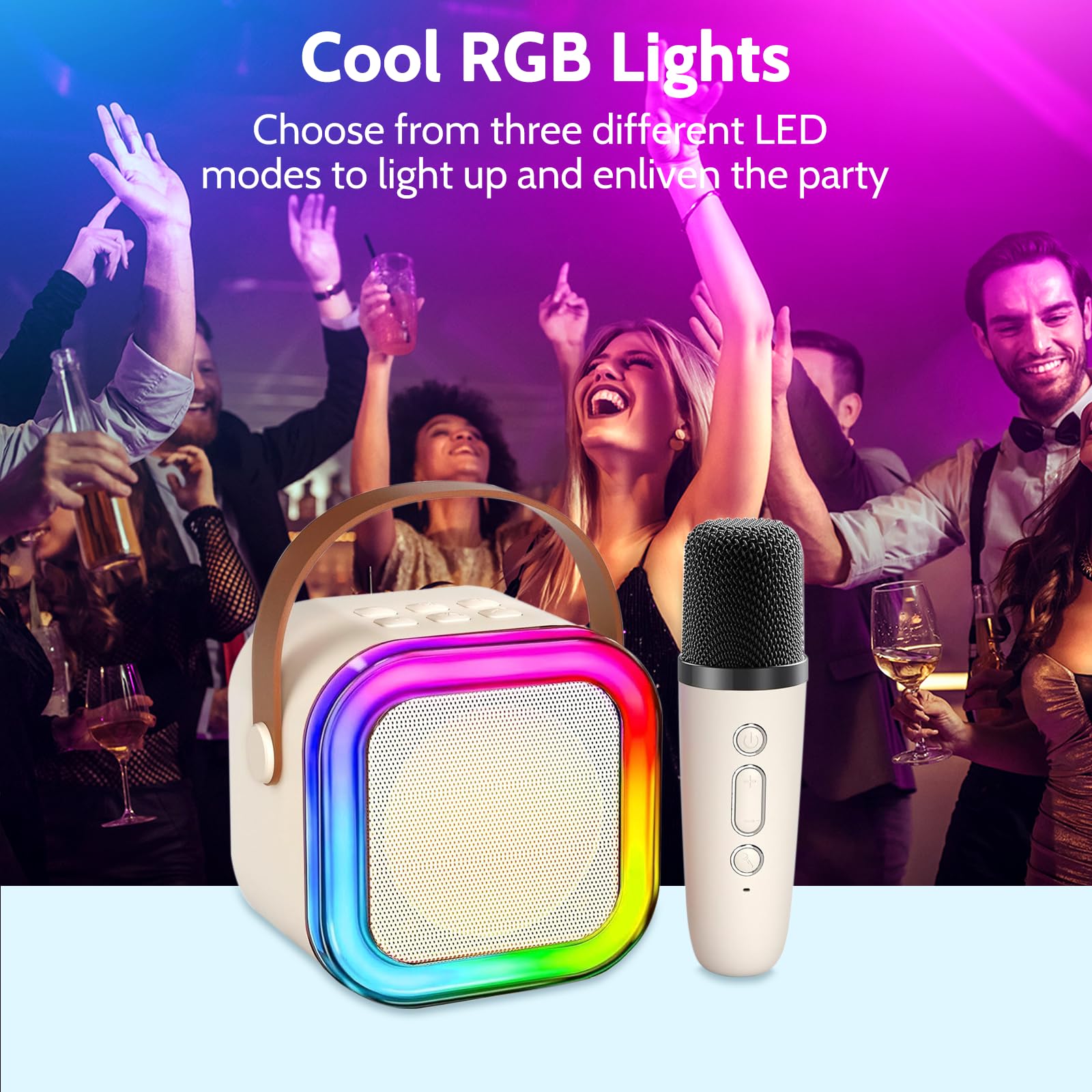 Maszyna do karaoke dla dzieci i dorosłych, mini maszyna do karaoke z 2 mikrofonami, przenośny głośnik Bluetooth z efektami głosowymi i diodami LED, mikrofon do karaoke, zabawka dla dzieci