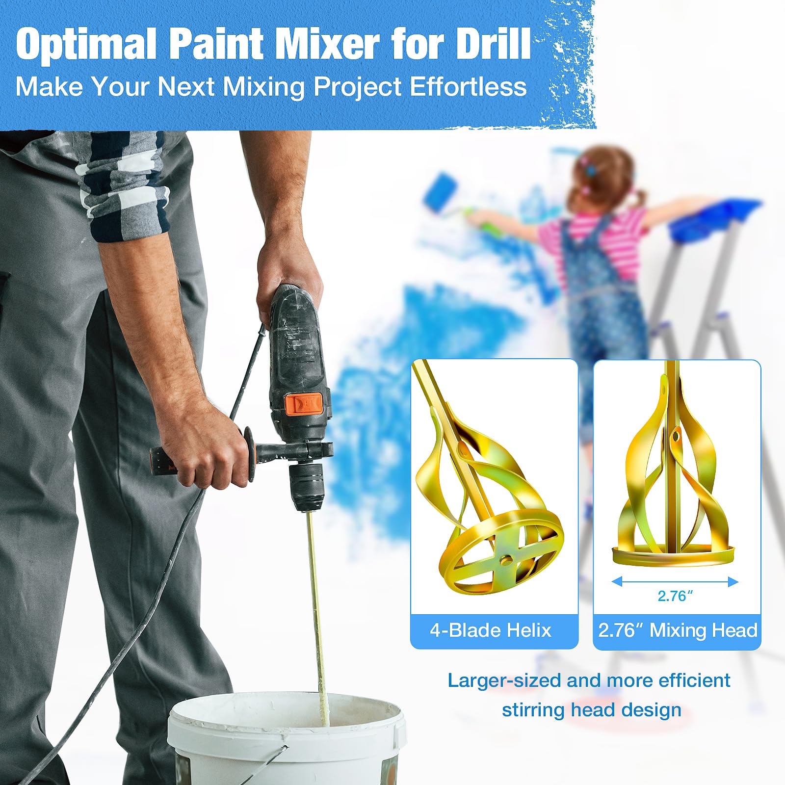 Drill Paint Mixer - 4 Blade Helix Paddle -3