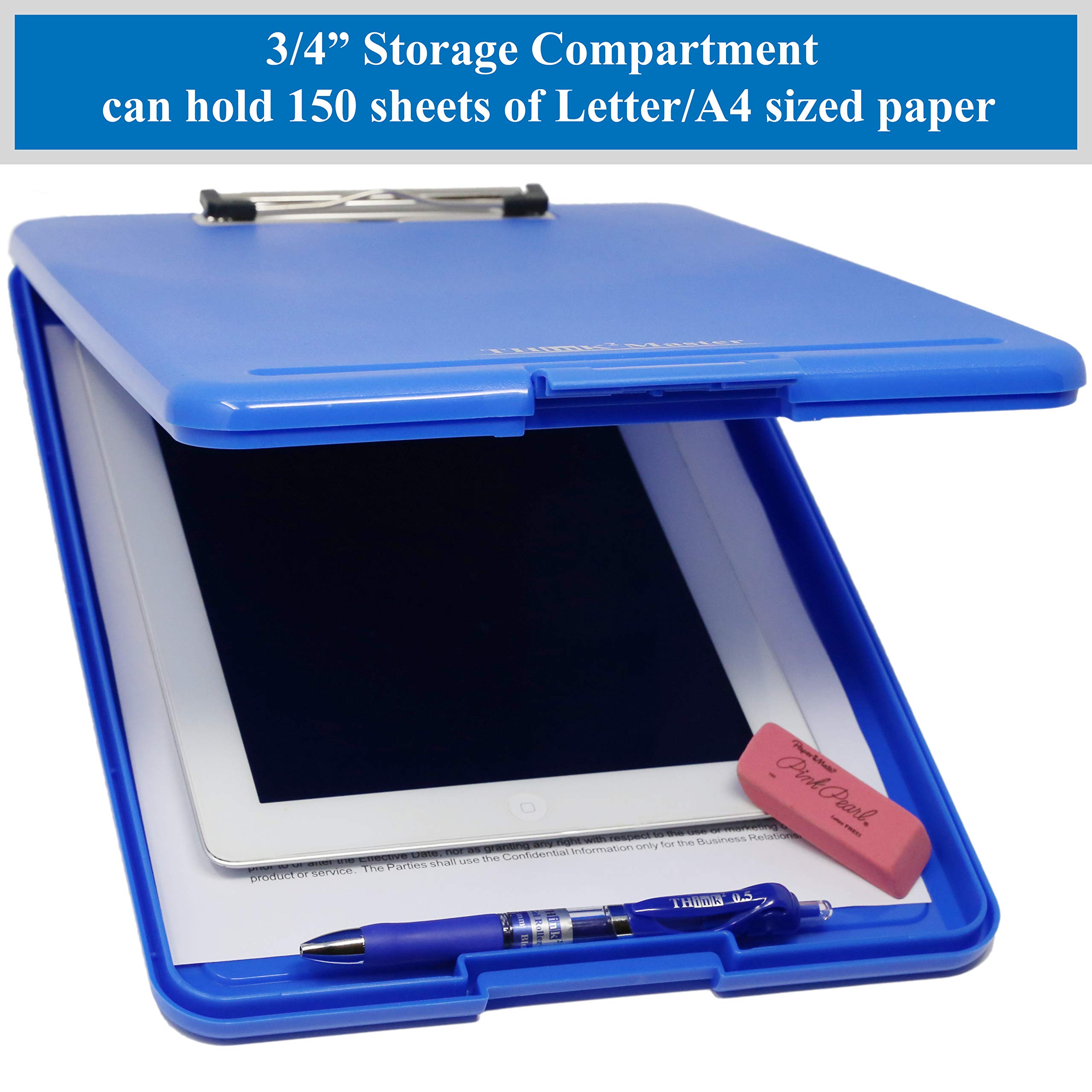 Think2Master Confezione da 3 portablocco in plastica blu. | 25% più pesante e 25% più robusto, resistente e non si flette come altre marche (confrontare il peso). Lo scomparto può contenere 150 fogli