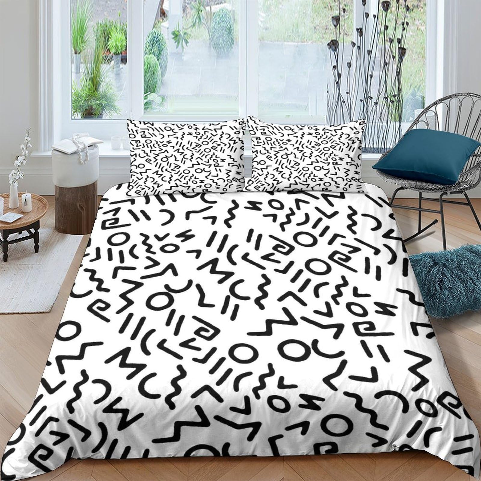 Ctjqhvkz Style-1 3D Printed Abstract Black White Fitted Sheet Microfiber Soft Artistic Mattress Cover For Bedroom Home Decor Single（135X200cm）