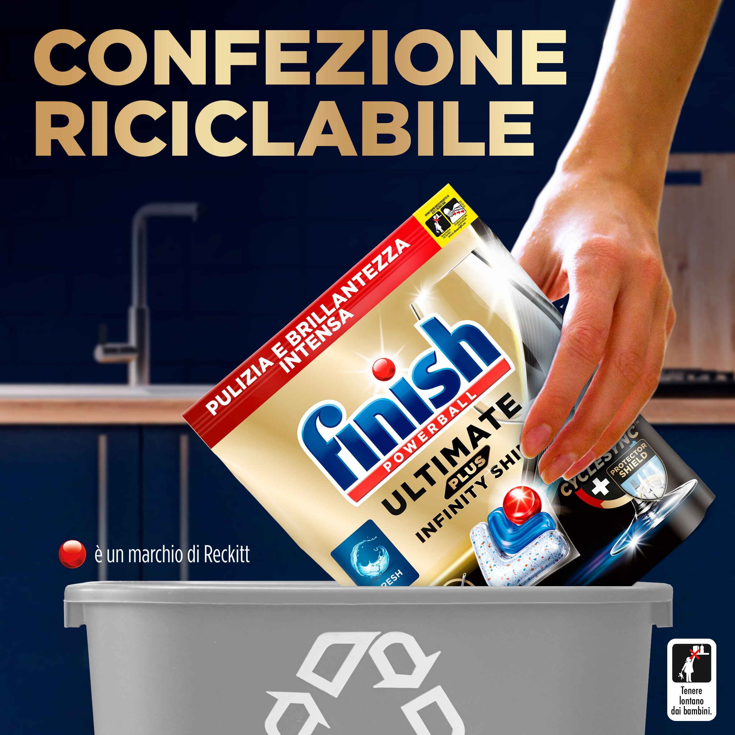 Finish Ultimate PLUS Infinity Shine Pastiglie Lavastoviglie, 73 Capsule Lavastoviglie, Pastiglie per Lavastoviglie con Scudo Protettivo contro lo Sporco e i Residui Incrostati