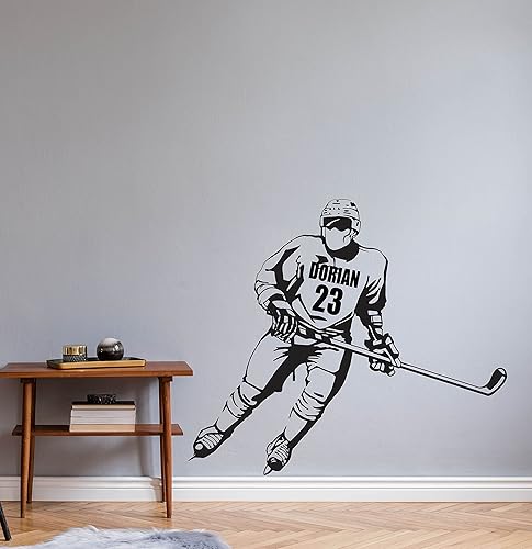 Miniatura 16 de Calcomanía de pared de camisetas de hockey personalizadas, calcomanía personalizada de jugador de hockey, elige nombre y número, calcomanías