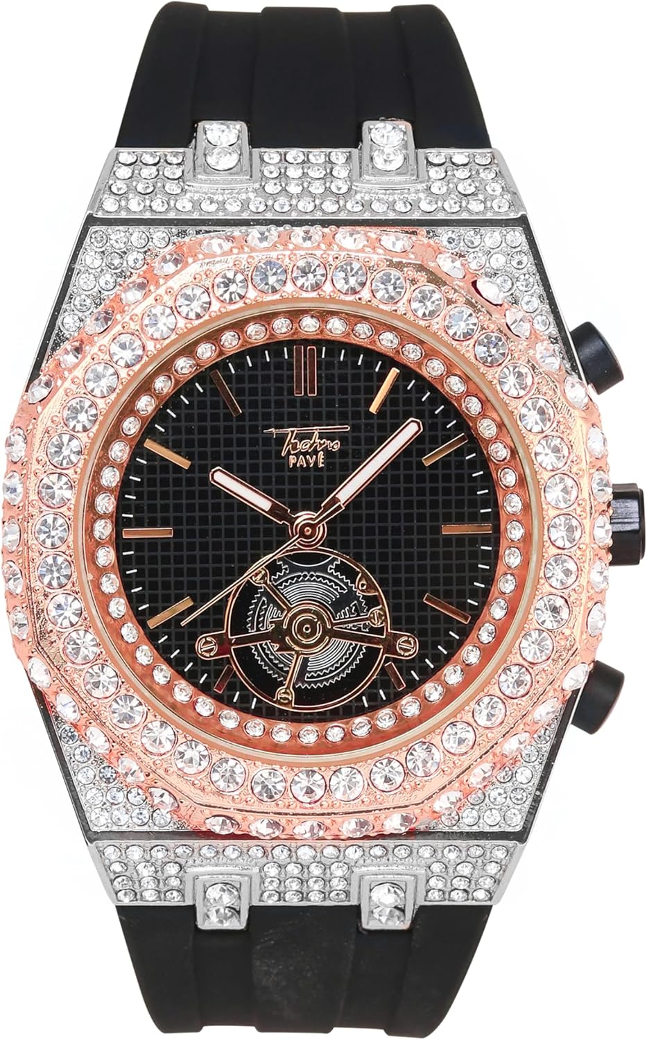 Men's 43mm Iced Out Octagonal Case Silicone Band Watch