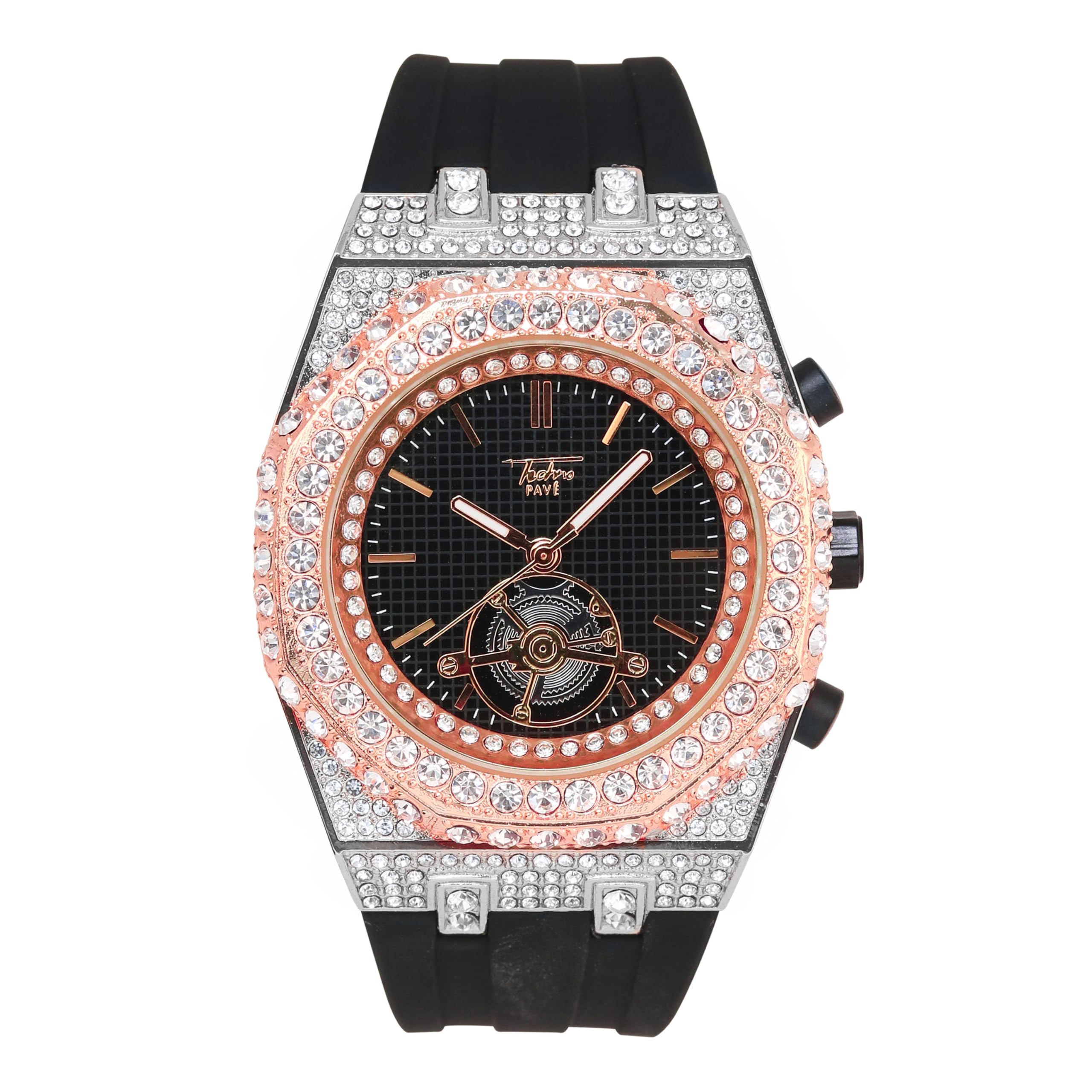 ICE STAR Orologio e bracciale ottagonali da uomo con diamanti ghiacciati da 43 mm - cinturino in silicone