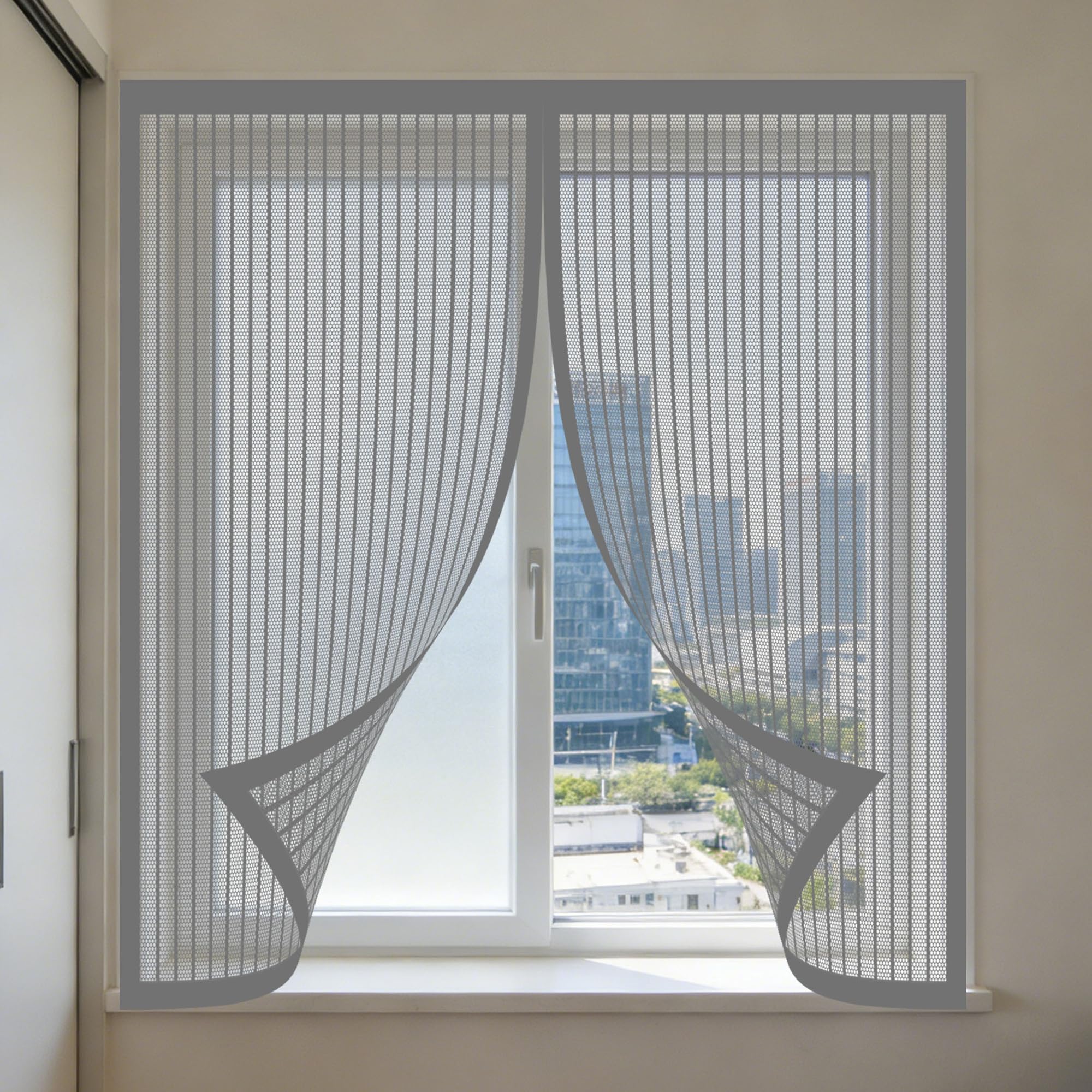 Magnetic Window Screen 115 x 135 cm Selfadhesive Tape High Quality Window Screen Custom Size for Living Room Bedroom Offfice, Grey