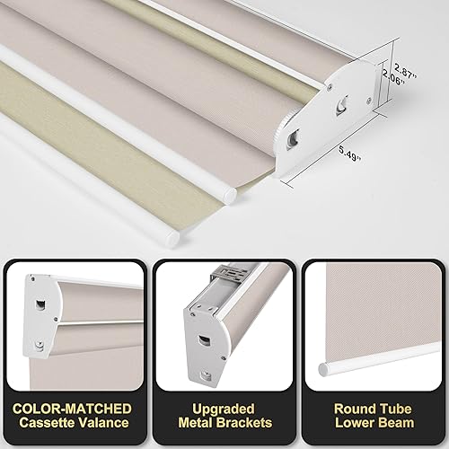 Miniatura 6 de BERISSA Persianas enrollables opacas de jacquard a rayas con cenefa de casete, aislamiento térmico, protección UV, para oficina en casa, fáciles de