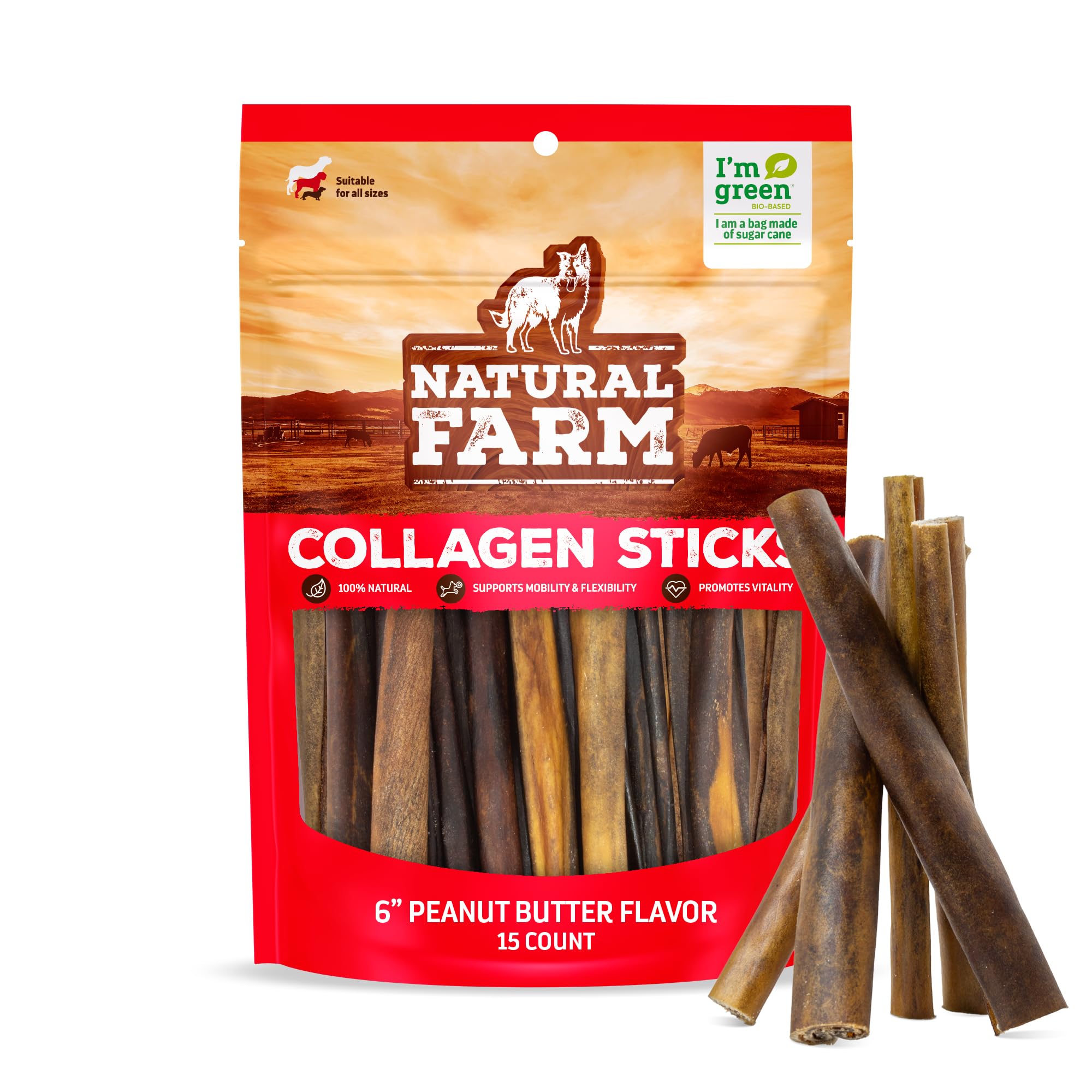 Natural Farm Peanut Butter Flavor Collagen Sticks for Dogs