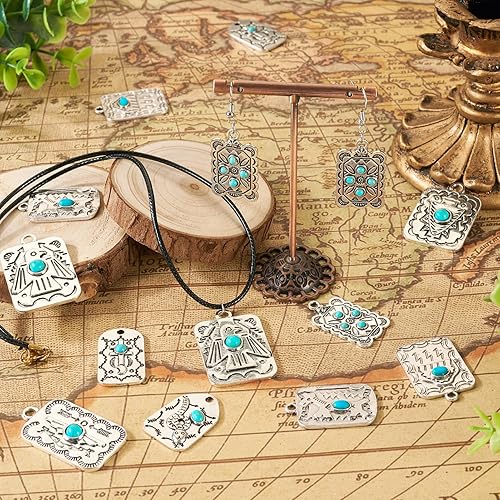 Miniatura 3 de 16 dijes rectangulares de turquesa occidental para hacer joyas, dije vintage de plata antigua, dije bohemio de metal para hacer pulseras, collares,