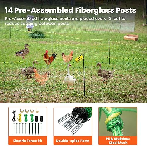 Miniatura 3 de Red eléctrica para aves de corral, 47.2 pulgadas de alto x 164 pies de largo, valla eléctrica para pollos, patos, pavos, ovejas, gansos, redes