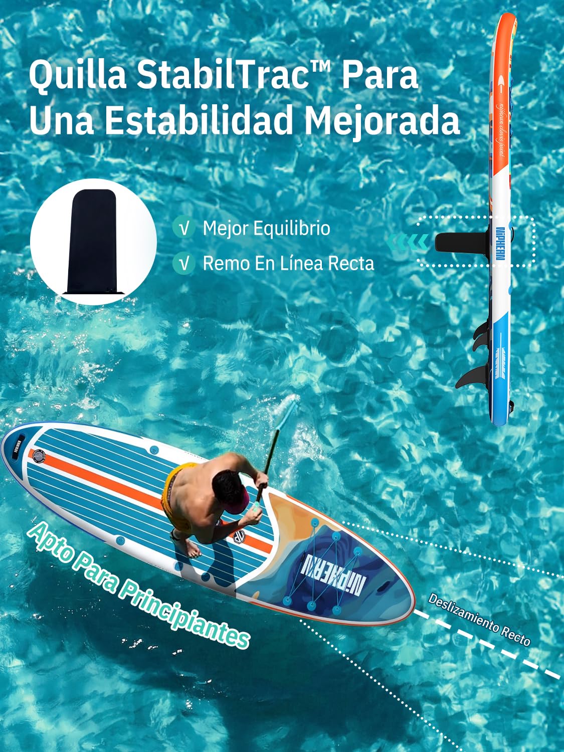 Niphean Tabla Paddle Surf Hinchable con Accesorios 320cm Sup | Capacidad de 200kg, Tabla Paddle Surf Rígida, Antideslizante, Kit Reparación, Adultos, Jóvenes, Principiantes, Yoga