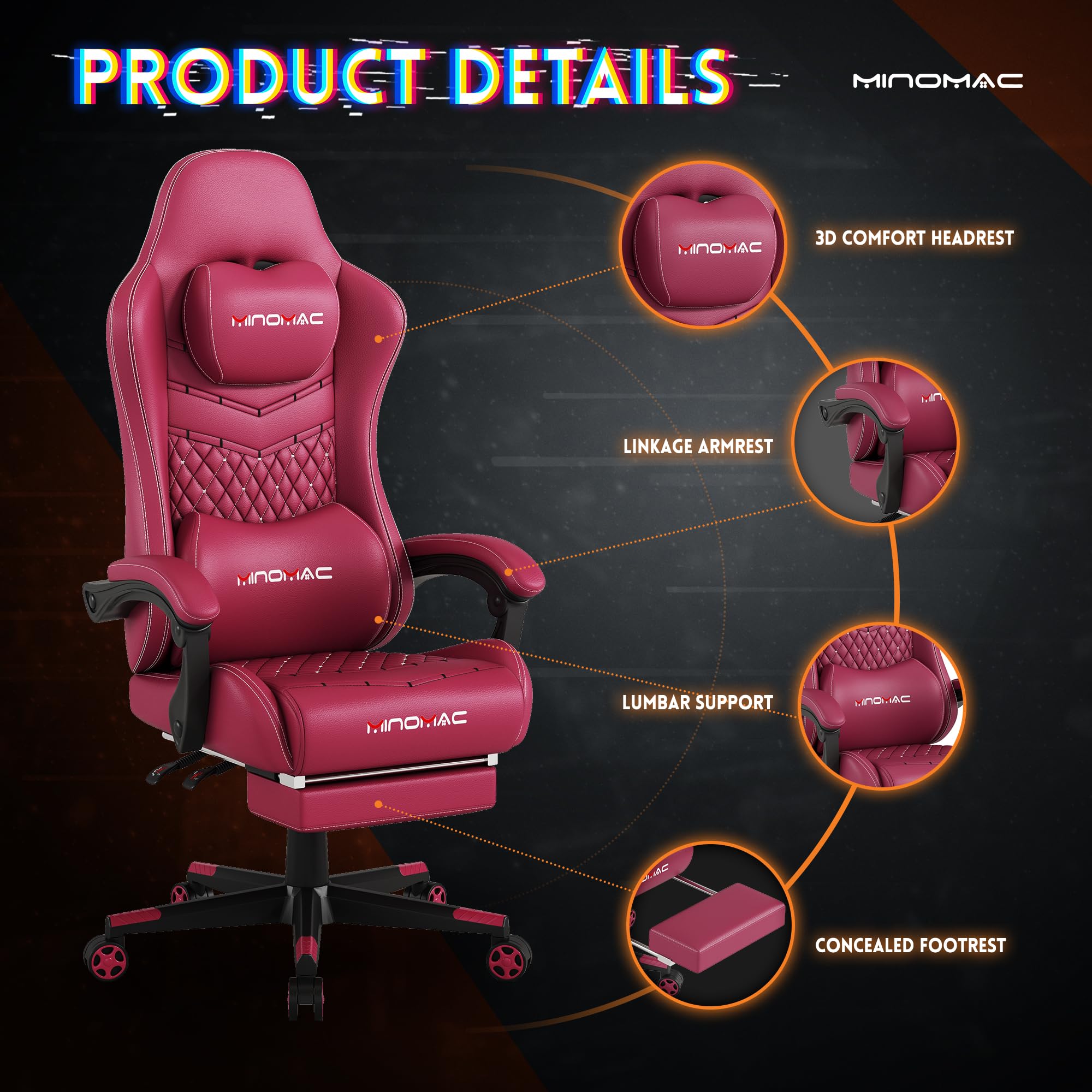 Gaming Chair, 400 lbs Adult Chair, High Back Computer Chair with Footrest and Linked Armrests, Office Video Game Chair with Lumbar Support (): Pure Red