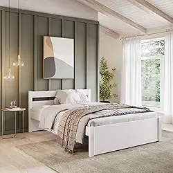 Cama Casal em Madeira Maciça 140x190 Unique Yescasa Branco