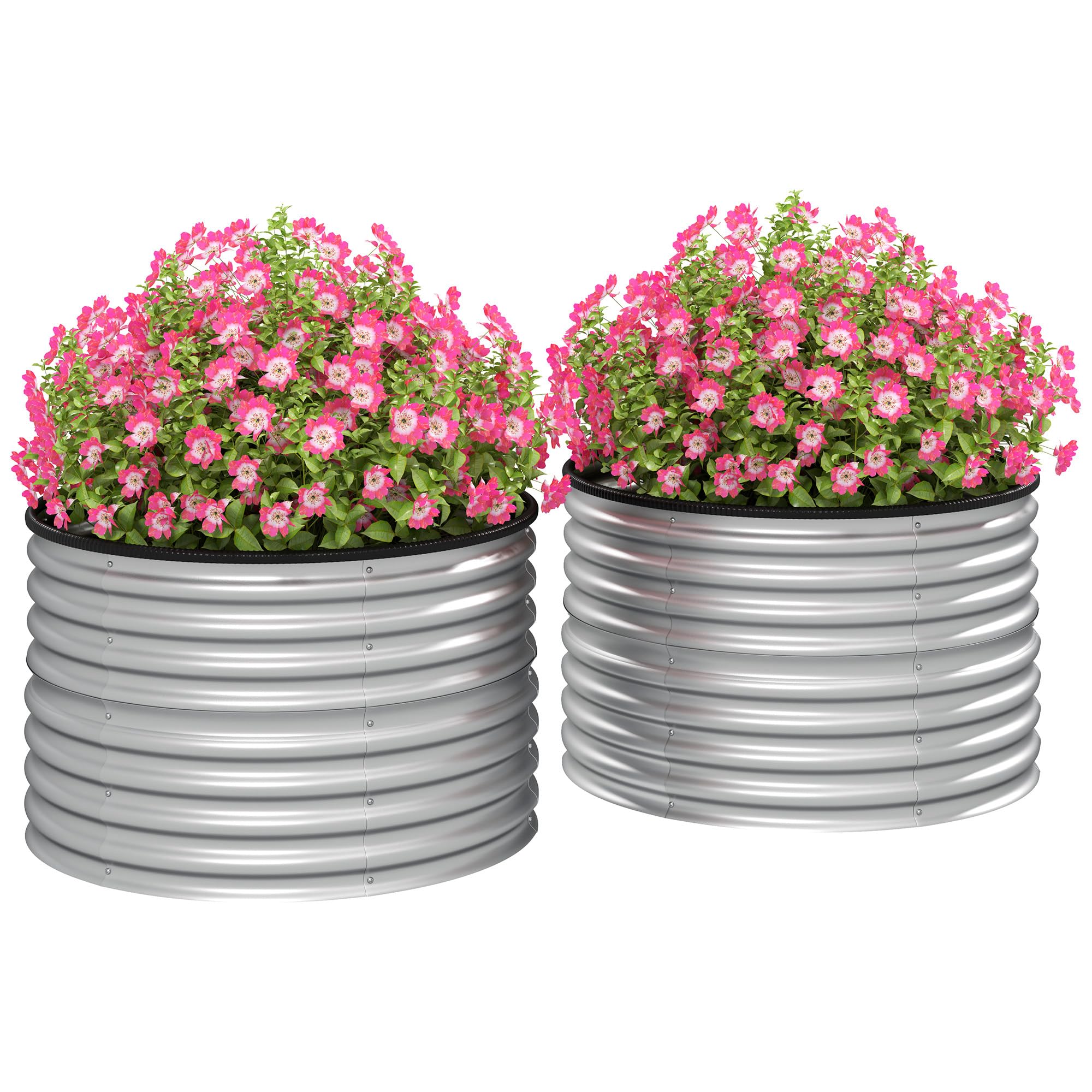 Outsunny Jardinières Surélevées, Jardinière Ronde Surélevée, Lot de 2 | Kit Rond, Fonds Ouverts, Joints en Caoutchouc Protecteurs, Acier Argent Galvanisé