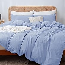 ATsense Bettwäsche 135x200 cm Baumwolle 2teilig, Bettwäsche-Sets Hellblau ÖkoTex-Zertifizierte mit Leinenartigem Griff, Atmungsaktiv, 1 Bettbezug und 1 Kissenbezug 80x80 cm