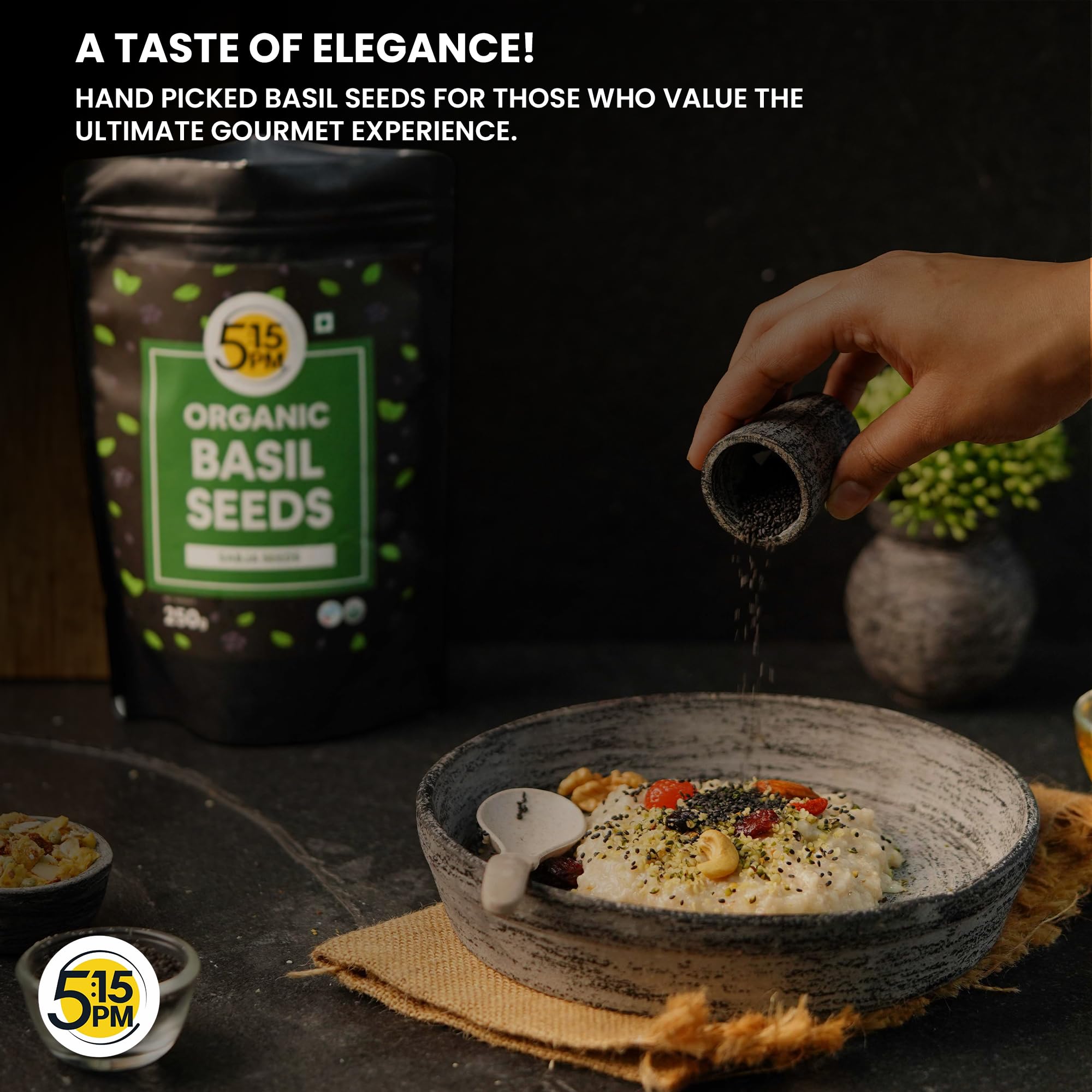 5:15PM Organic Sabja Seeds 250g | Organic Basil Seeds for Eating | Tukmaria, Basil Seed 250 gms |Sabja Seed 2