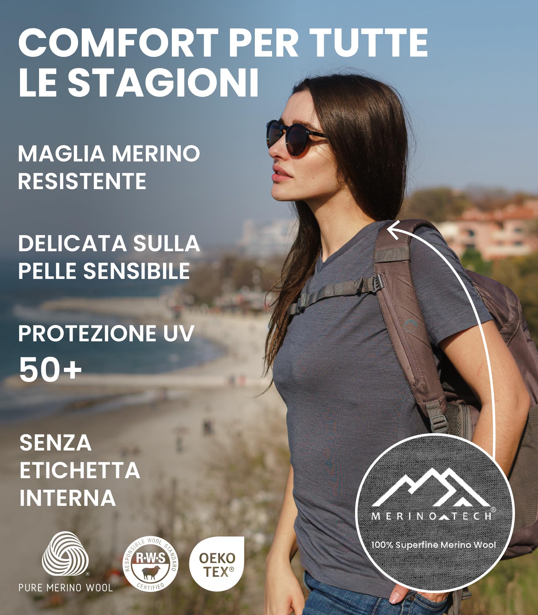Merino.tech Maglietta Donna Lana Merino Manica Corta Intimo Sportivo (X-Large, Rainforest Green Crewneck)