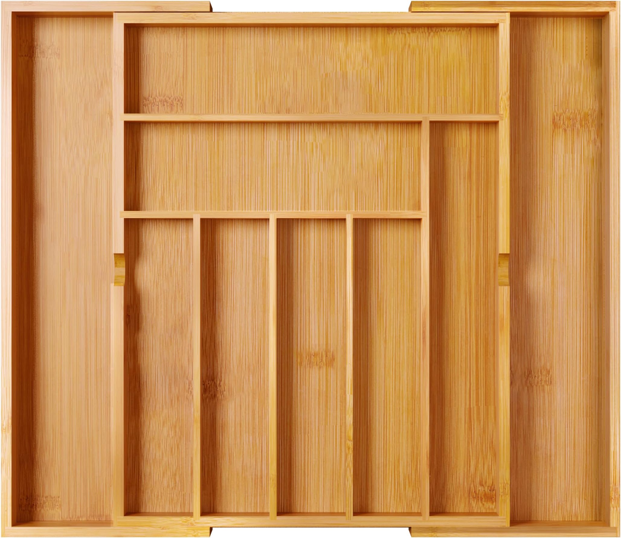 BAMEOS drawer organizer flatware organizer cutlery tray silverware organizer expandable adjustable bamboo drawer organizer kitchen bathroom (yellow)