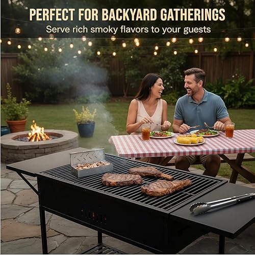 Miniatura 5 de Caja de ahumador para parrilla, caja de ahumador de virutas de madera, caja de ahumado de pellets de acero inoxidable para todas las parrillas,