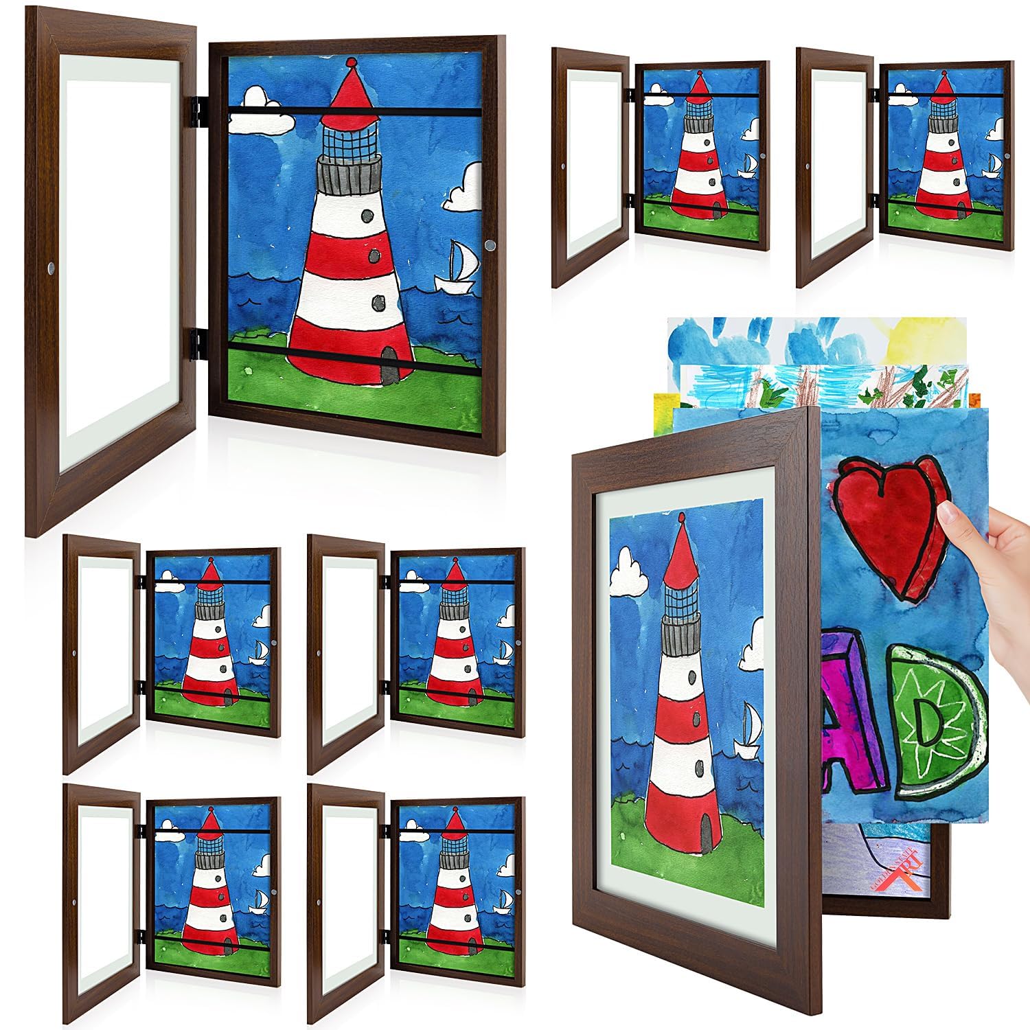 8 Pack 8.5x11 Front-Opening Kids Artwork Frames Changeable (Walnut)
