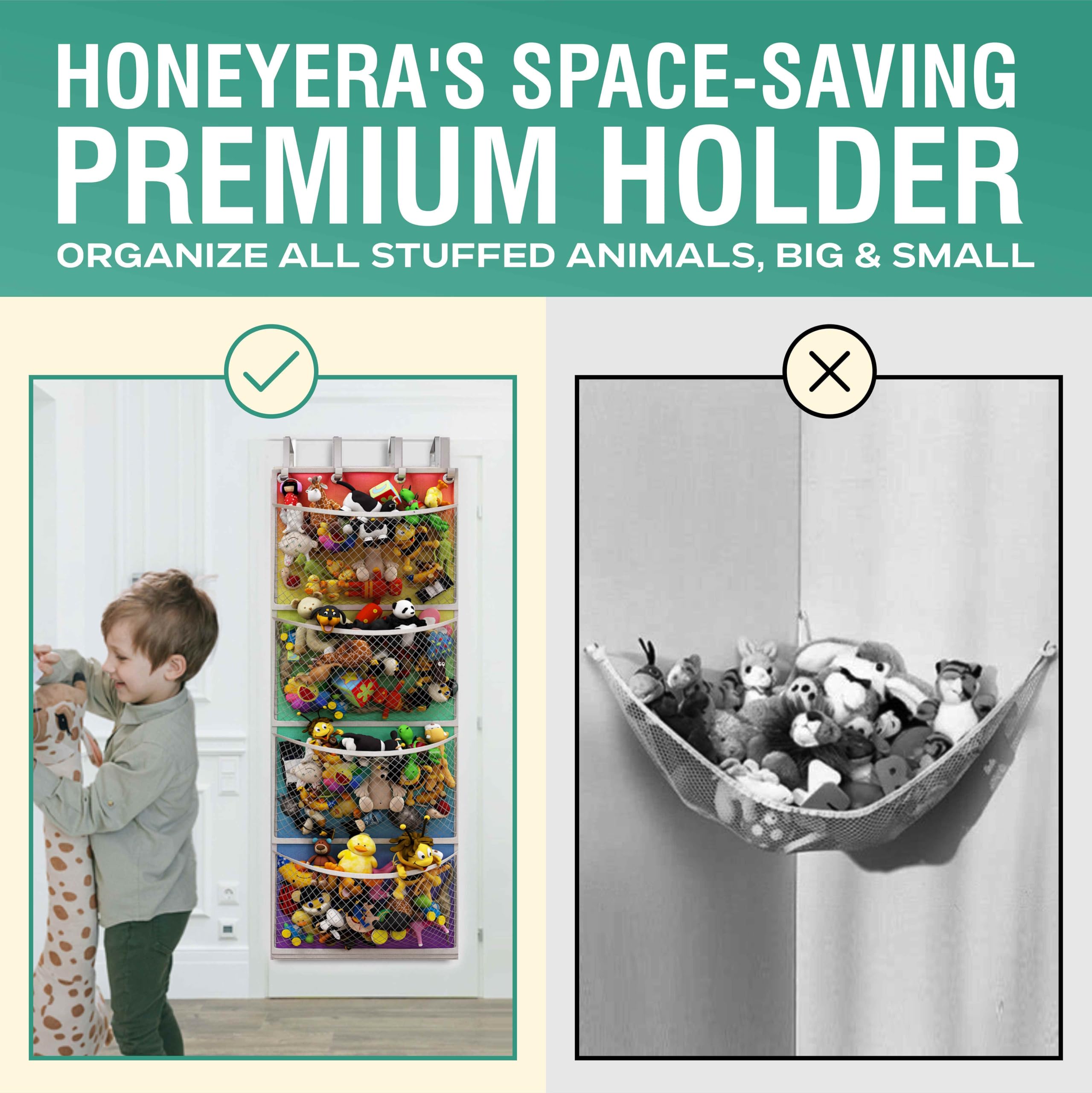 Honeyera The Original Stuffed Animal Storage (Patented), Over Door Organizer for Stuffies Baby Ideas Holder - Image 3