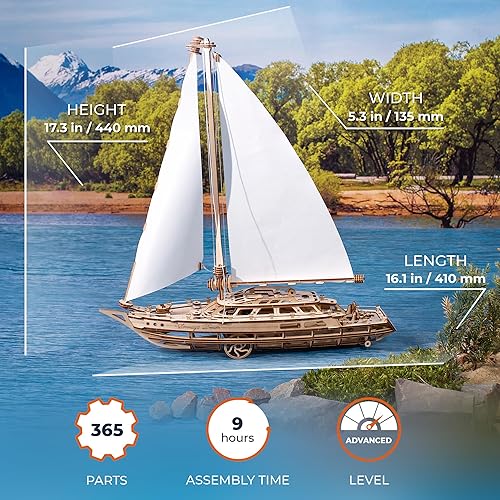 Miniatura 2 de UGEARS Serenity's Dream Model Yacht - Kits de modelos de barcos para adultos - Modelos de madera para construir para adultos - Rompecabezas 3D para