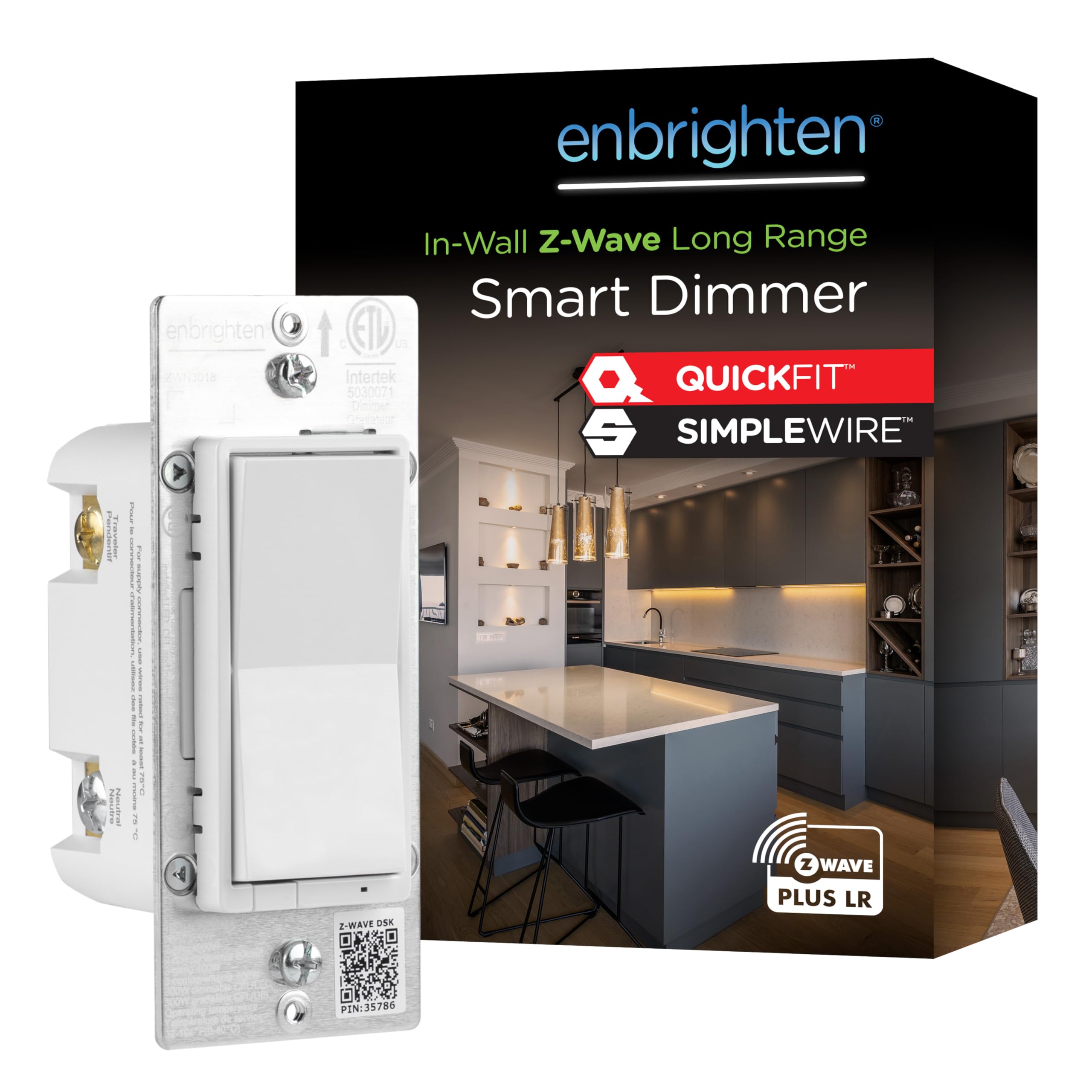 Photo 1 of Enbrighten 800 Series Z-Wave Paddle Dimmer, Long Range 800LR, Quick Fit, Simple Wire, Direct 3-Way (No Add-On Switch Needed), Smart Hub Required, Compatible with Alexa, Google Home, 76593
