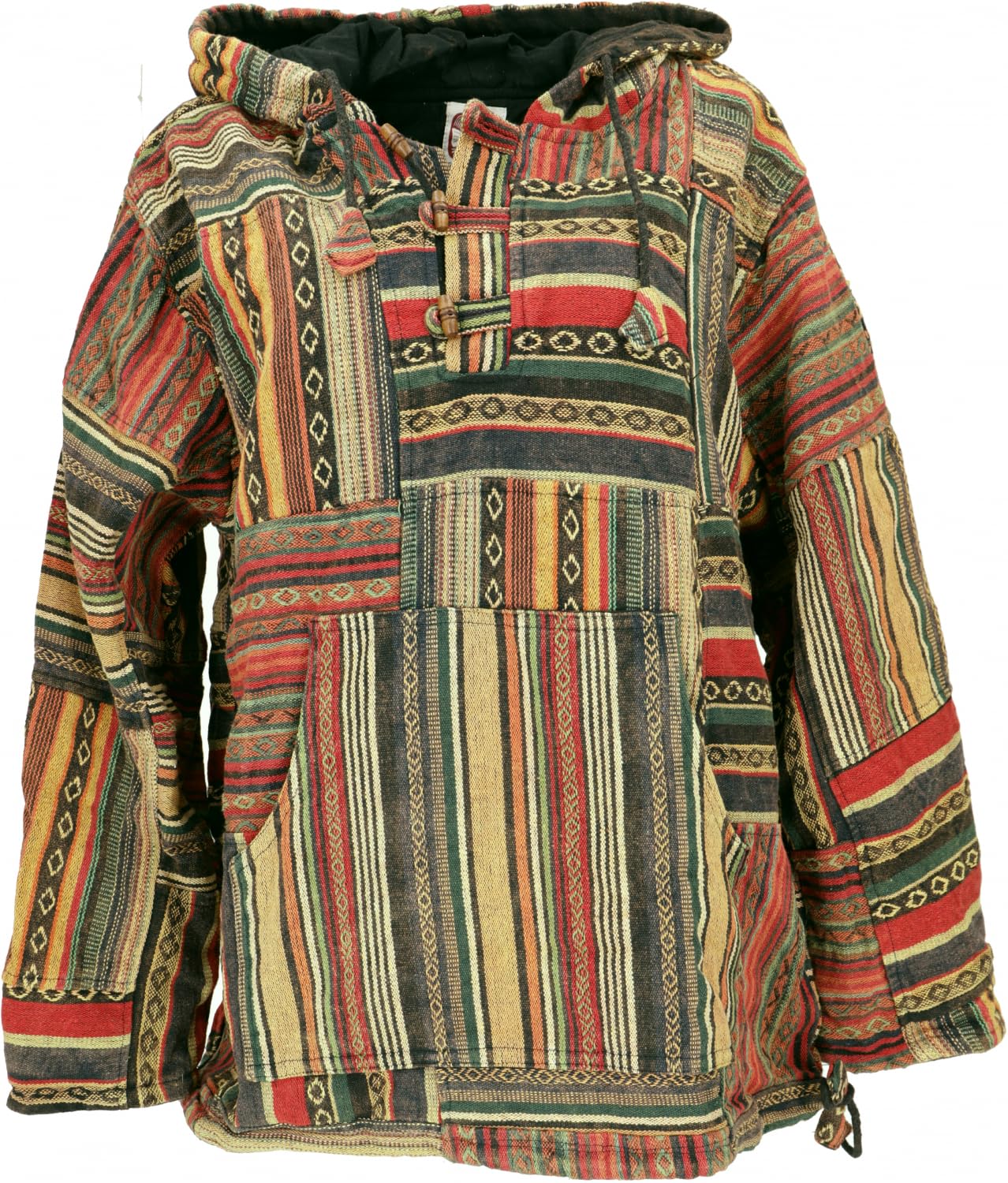 GURU SHOP Goa - Felpa con cappuccio unisex Stonewash Patchwork Baja Hoody da uomo, senape, L