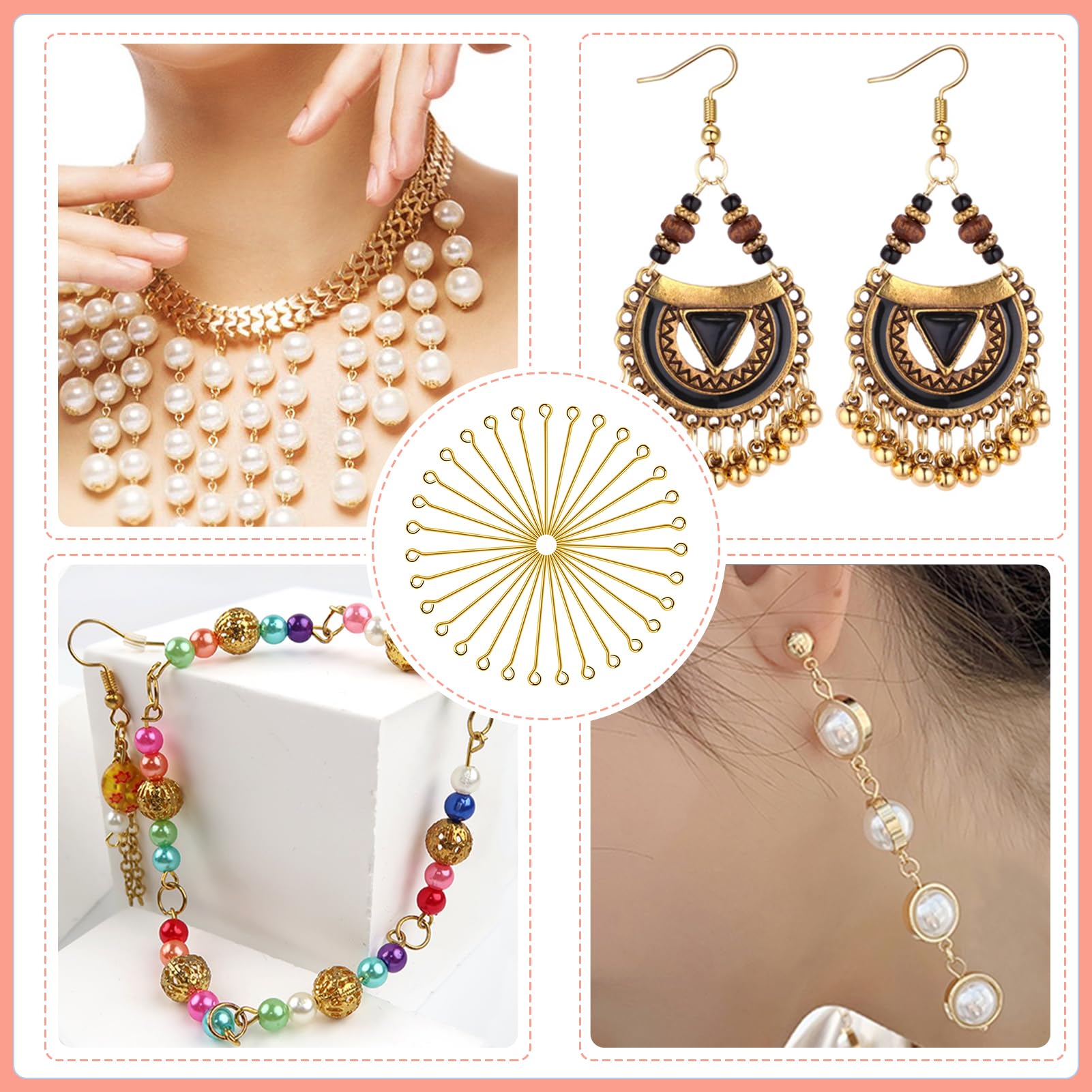 PH PandaHall 200pcs Épingle Boucles D'oreilles, 40mm Tige Boule Épingles à Bijoux En Acier Inoxydable Plaquées Or 24 Carats 0,7 Mm Épingle à Perles Pour Boucles D'oreilles Bracelets Colliers