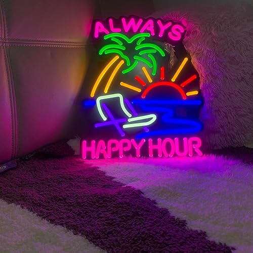 Miniatura 7 de Rompecabezas de 40 piezas de señal de luz de neón Happy Hour, luz LED de hombre cueva para hombres, letreros de pared para el hogar, decoraciones,