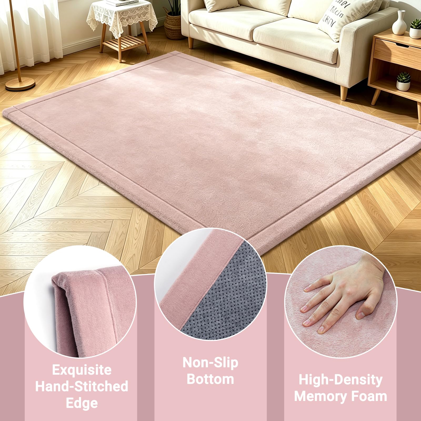 Capslpad Pianka do zabawy o grubości 2,5 cm, antypoślizgowa, koralowa, aksamitna, mata z pianki z pamięcią kształtu, 150 x 200 cm, duża, puszysta, miękka, do salonu, dla dzieci, dziewcząt, chłopców
