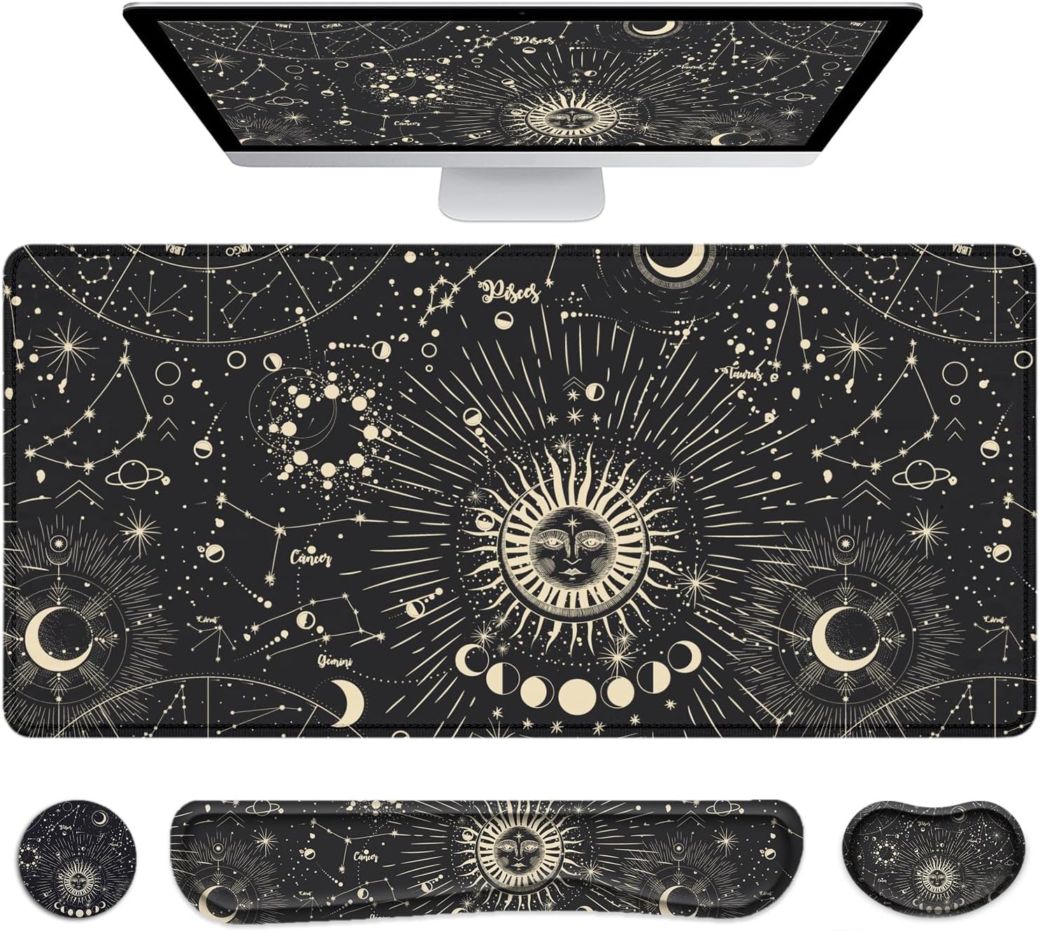 LATEEFAH Desk Mat, Mouse Pad with Wrist Rest, 4-in-1 Large Mouse Pads for Desk, Ergonomic Mouse Pad and Keyboard Wrist Rest Gaming Keyboard Mat for Office, Home