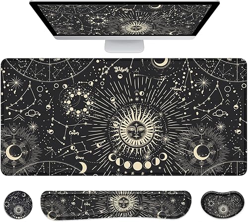 Lateefah Alfombrilla grande para mouse y reposamuñecas para teclado, almohadilla de escritorio para teclado y mouse, alfombrilla extendida 4 en 1