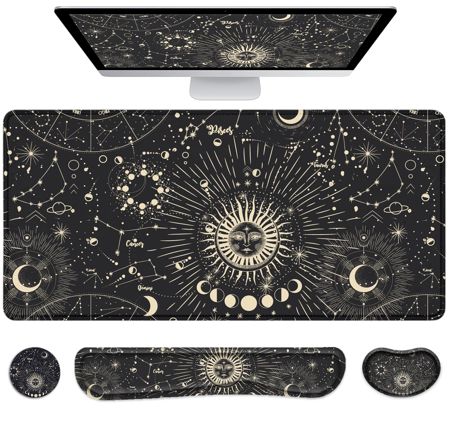 Ładna podkładka pod mysz i zestaw żelowych podkładek pod nadgarstek, rozszerzona podkładka na biurko (80 cm x 30 cm) z ergonomiczną podkładką pod klawiaturę z pianki z pamięcią kształtu, duża podkładka pod mysz do gier, antypoślizgowa, łatwe pisanie, do d