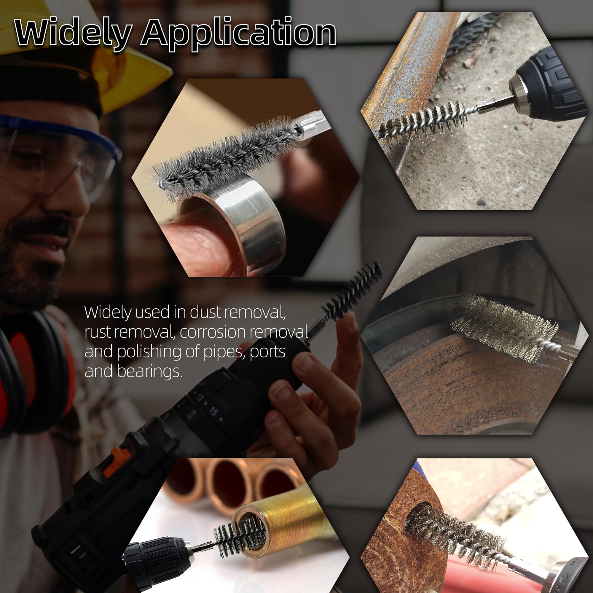ASNOMY 14Pcs Cepillos de Alambre para Taladro, 8-25 mm Cepillo cilíndrico de acero inoxidable, con barra hexagonal, Cepillo Metálico para Limpieza y Pulido Superficies Metálicas Desoxidar
