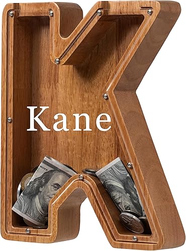 Vista 153 de Alcancía para niños y niñas, alcancía de madera con letra grande del alfabeto con inicial C, banco de monedas, regalos divertidos para cumpleaños