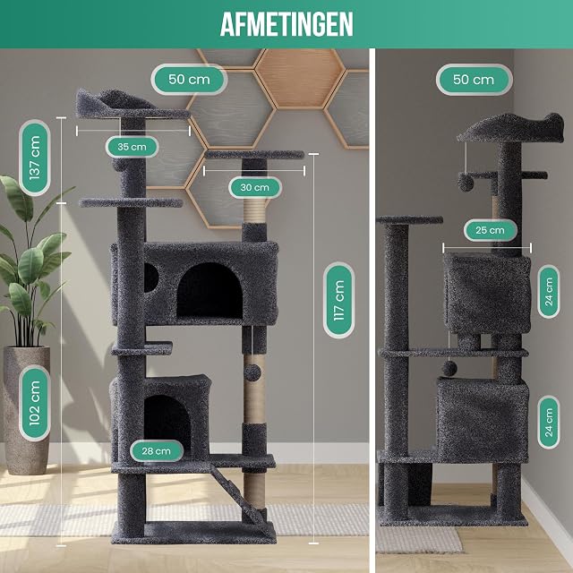 Foto 6 de 8 de Avalo Rascador Para Gatos De 7 Niveles - 137x50x50CM - Gris Oscuro - Rascador Para Grandes Gatos