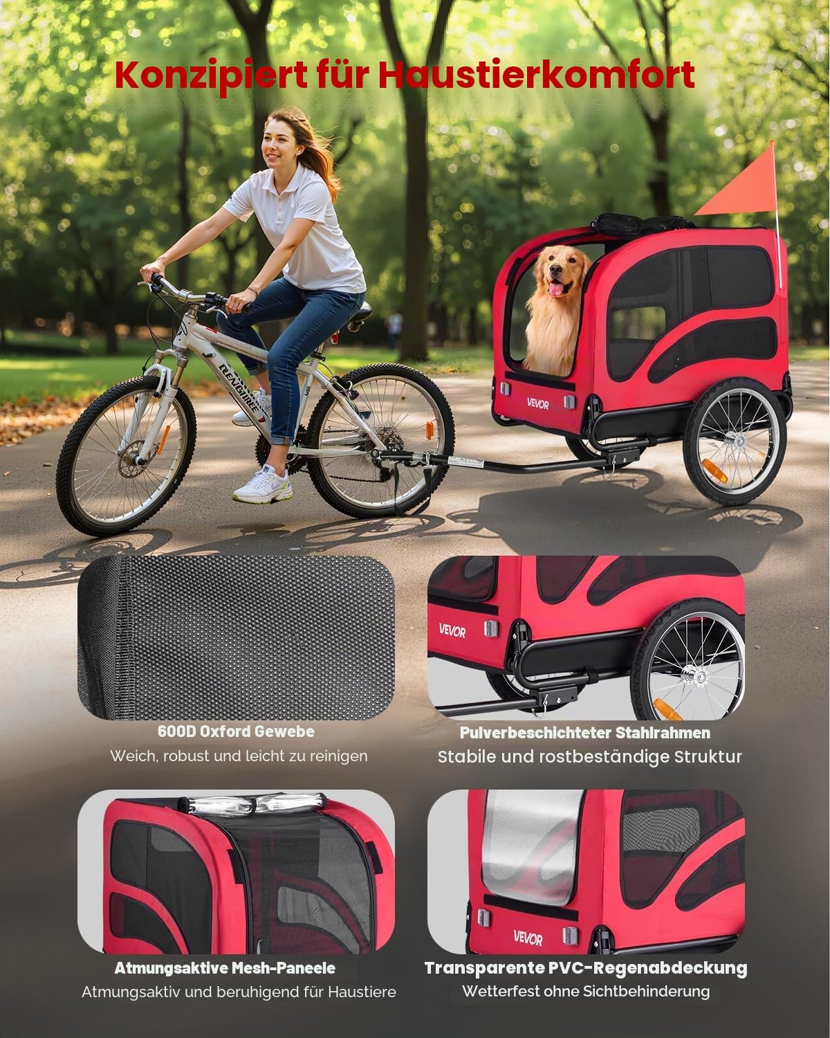 VEVOR Haustierwagen-Fahrradträger für kleine & große Hunde, klappbarer Rahmen mit Rädern